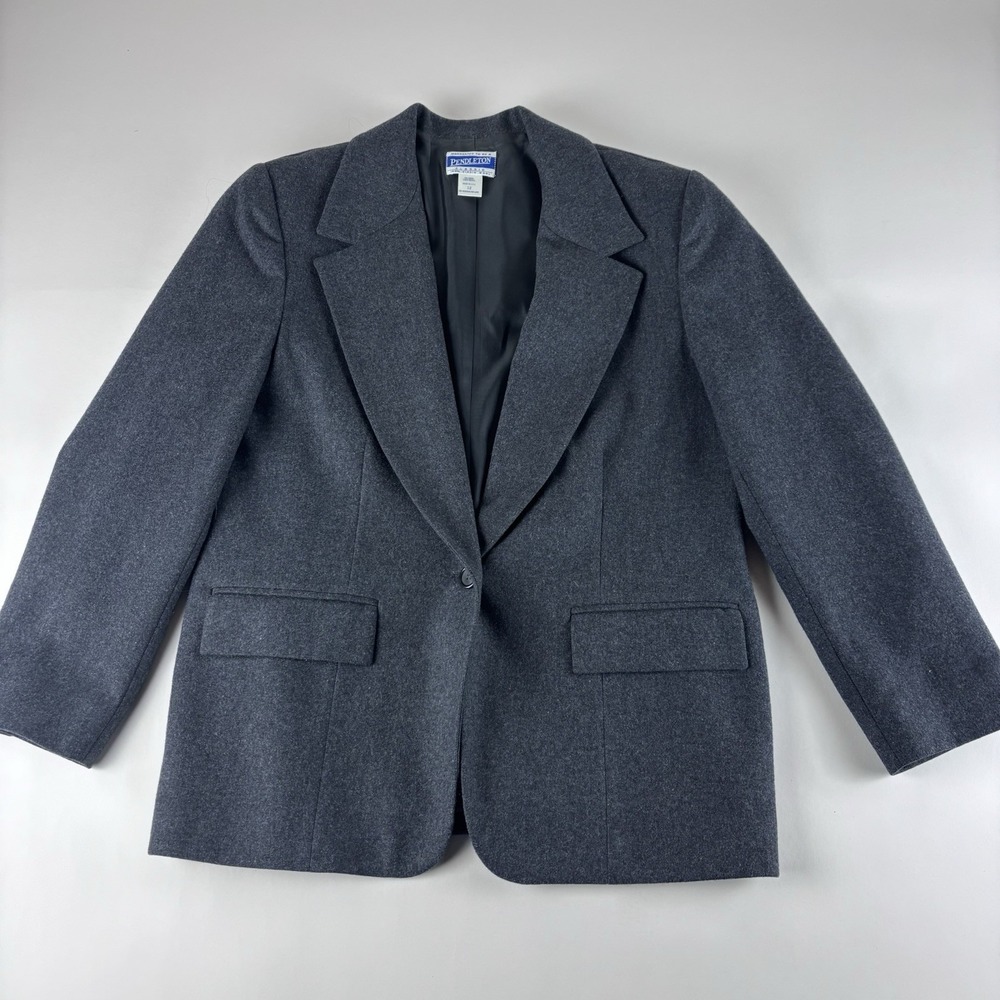 VTG Pendleton Women's Size 12 Gray 100% Wool Blazer Jacket Career One Button - Picture 4 of 12